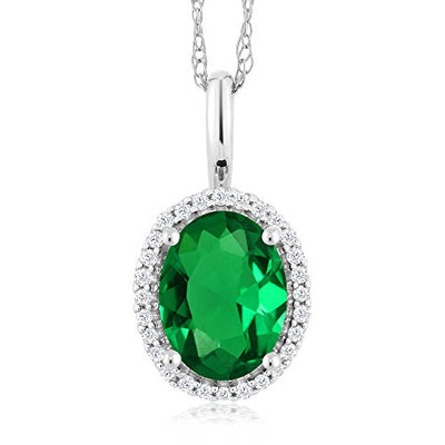 Gem Stone King 10K White Gold 8X6MM Oval Gemstone Birthstone and Diamond Necklace | Halo Pendant Necklace for Women | White Gold Necklace | With 18 Inch Chain
