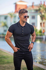 Load image into Gallery viewer, Collared Muscle Polo Shirts Men Slim Fit Textured Knit Polo Shirts Short Sleeve Button Down Shirts Casual Stylish Black
