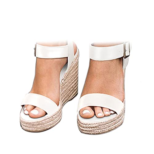 VICKI·VICKI Women's Platform Sandals Wedge Ankle Strap Open Toe Sandals White Lvory Size Size 8
