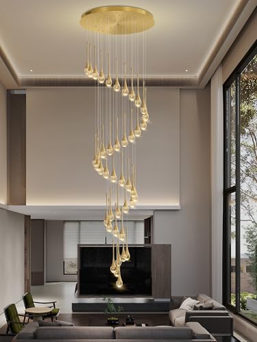 ykolupty H197 Foyer Chandeliers for high Ceiling Luxury Hanging Lights High Ceiling Pendant Lighting for Living Room Staircase Dimmable 2700K-6000K