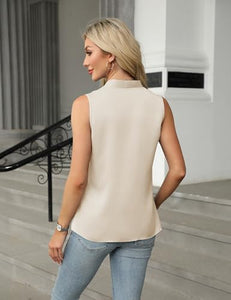 Blooming Jelly Womens Dressy Casual Blouses Silk V Neck Summer Tank Top Work Business Professional Clothing (M, Apricot)