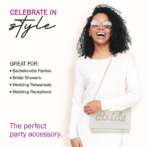 Pretty Robes BRIDE Clutch Purse for Wedding Day and Bachelorette Party, Bridal Purse, Gifts for Bride To Be (Silver)