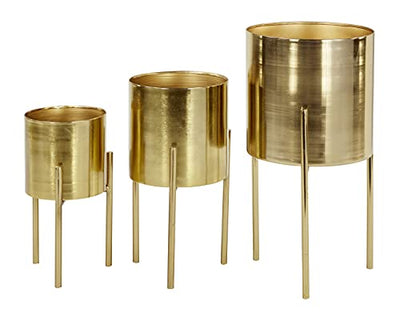 Deco 79 Metal Indoor Outdoor Planter Large Planter Pot with Removable Stand, Set of 3 Planters 18", 14", 12"H, Gold