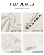 Load image into Gallery viewer, BTFBM Womens Sweaters Fall Winter Clothes 2025 Long Sleeve Button Down Ruffle Crew Neck Casual Knitted Pullover Tops(Solid White, Small)
