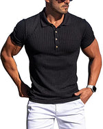 Load image into Gallery viewer, Collared Muscle Polo Shirts Men Slim Fit Textured Knit Polo Shirts Short Sleeve Button Down Shirts Casual Stylish Black
