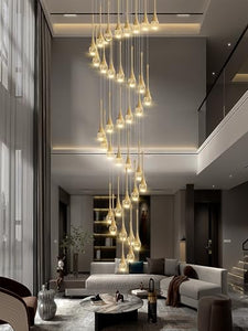 ykolupty H150 Spiral Chandelier Lighting Modern Gold Chandelier Light Fixture for Foyer Hallway Crystal Chandeliers for High Ceilings Suitable for Sloping Ceiling 2700-6000k Dimmable