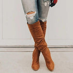 Load image into Gallery viewer, Erocalli Brown Knee-High Boots Suede Boots Fall Boot For Women Chunky Block High Heel Slouchy Boot Round Toe Side Zipper

