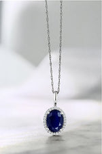 Load image into Gallery viewer, Gem Stone King 10K White Gold 8X6MM Oval Gemstone Birthstone and Diamond Necklace | Halo Pendant Necklace for Women | White Gold Necklace | With 18 Inch Chain
