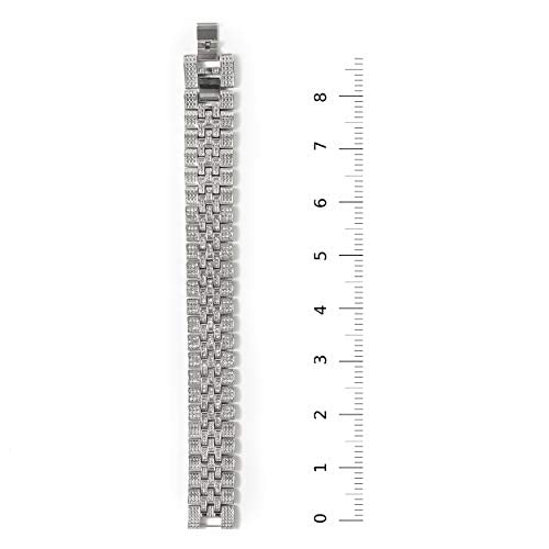Charles Raymond Mens Watch w/Matching Iced Rolly Hip Hop Bracelet - Big Rhinestones on Trim and Elegant Baguette Time Indicators on Dial - Master Bling Designer - ST10226B (Silver)