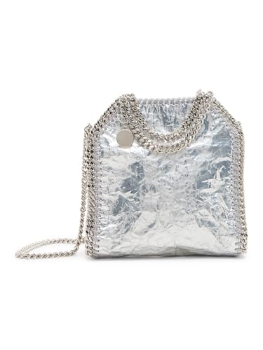 Stella McCartney, Falabella Crackled Metallic Tiny Tote Bag, Silver