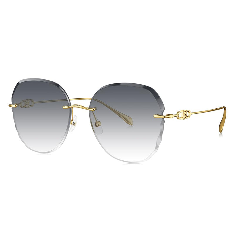 BOLON Women Lady Elegant Titanium Rimless Irregular Diamond-cut Oversized Trendy Sunglasses BL7191 Nolita 59mm, Exclusive Eyewear Brand of EssilorLuxottica