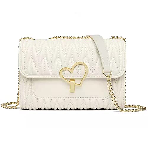 natyrlpog Shoulder Bag for Women Small Crossbody Purse Leather Fashion Handbags with Chain Strap, white
