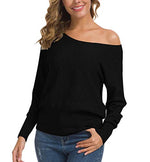 Load image into Gallery viewer, Feiersi Women&#39;s Off Shoulder Sweater Long Sleeve Loose Pullover Knit Jumper (Black,Medium)
