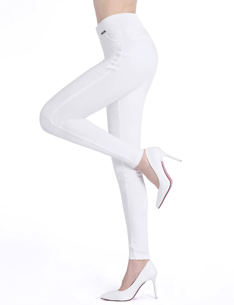 neezeelee Dress Pants for Women Comfort Stretch Slim Fit Leg Skinny High Waist Pull on Pants with Pockets for Work (White,6)