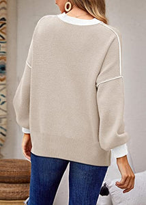 ETCYY Womens Oversized Sweaters Fall 2025 Fashion Clothes Trendy Batwing Sleeve Colorblock Striped Knit Pullover Tops,Apricot,Medium