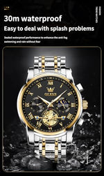 Load image into Gallery viewer, OLEVS Black Watches for Men Luxury Fashion Gold and Silver Stainless Steel Men&#39;s Wrist Watches Classic Nice Big Face Waterproof Quartz Men Watch with Day Two Tone Moon Phase Relojes para Hombres
