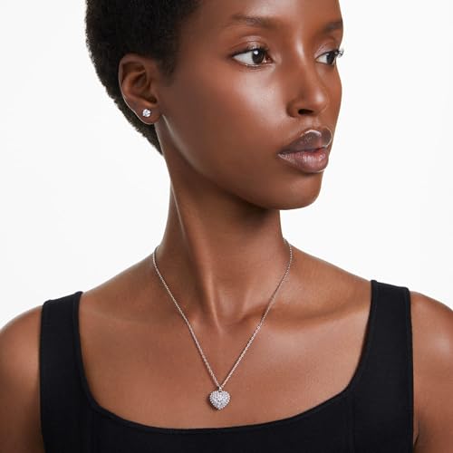 Swarovski Idllyia Necklace and Earring Set, Clear Heart-Shaped Crystal Pendant and Round Crystal Studs in a Rhodium-Finished Setting, Part of The Idyllia Collection