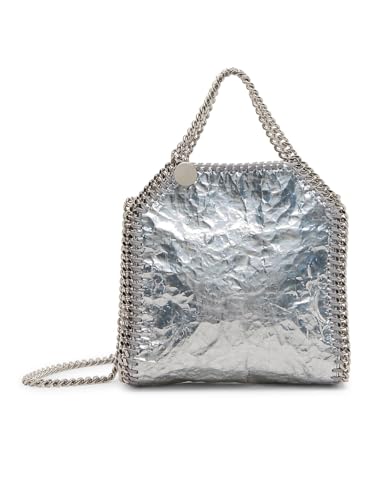 Stella McCartney, Falabella Crackled Metallic Tiny Tote Bag, Silver