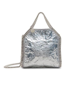 Stella McCartney, Falabella Crackled Metallic Tiny Tote Bag, Silver
