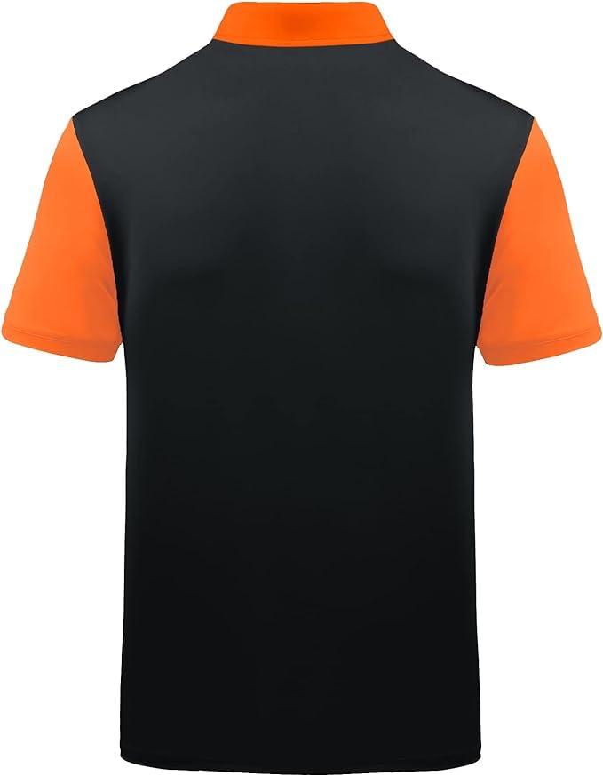 ZITY Mens Golf Shirt Short Sleeve Sport Moisture Wicking Performance Print Golf Polo Shirts for Men Collared Casual T-Shirt Black Orange X-Large