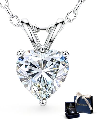 HerMoment Christmas Gifts for Wife - Anniversary Necklace for Her - 1 Carat Moissanite Pendant - Jewelry for Girlfriend Christmas - Heart Solitaire Dainty Necklace