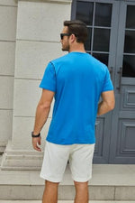 Load image into Gallery viewer, Men&#39;s Fashion Henley Shirt Classic Short/Long Sleeve Lightweight Button Cotton T-Shirt Casual Top Blue
