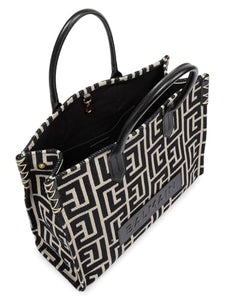 Balmain, B-Army Monogram Jacquard 36 Shopper Tote Bag, Ivory Noir