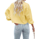 Load image into Gallery viewer, Women&#39;s Button Down Cropped Shirts Long Sleeve Casual Crop Tops Loose Fit Cotton Lapel Blouse Yellow
