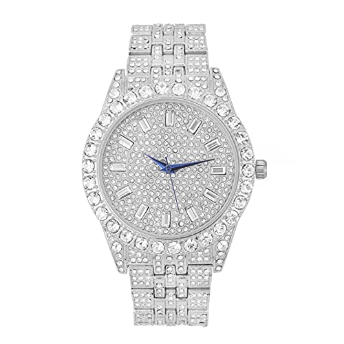 Charles Raymond Mens Watch w/Matching Iced Rolly Hip Hop Bracelet - Big Rhinestones on Trim and Elegant Baguette Time Indicators on Dial - Master Bling Designer - ST10226B (Silver)