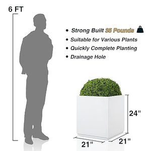Wallowa Metallic Heavy Planter Box for Outdoor or Indoor, No Assemble and Seamless, Large Square Planter, Cube Planter for Tall Trees, Plants, Flowers 21Lx21Wx24H 35Pounds White