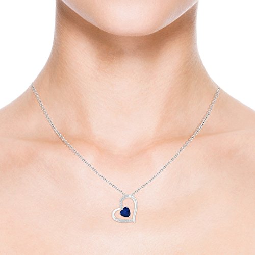 Angara Natural 0.85 Ct Blue Sapphire and 0.09 Ct Diamond Heart Pendant Necklace for Women in 14K White Gold (Grade-AA | Size-6mm) | September Birthstone, Birthday, Anniversary Jewelry Gift For Women