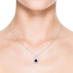 Angara Natural 0.85 Ct Blue Sapphire and 0.09 Ct Diamond Heart Pendant Necklace for Women in 14K White Gold (Grade-AA | Size-6mm) | September Birthstone, Birthday, Anniversary Jewelry Gift For Women