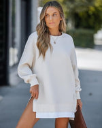 Load image into Gallery viewer, CHICME BEST SHOPPING DEALS Women Oversized Sweatshirt Zipper Slit Long Sleeve Pullover Top Fall Outfits Apricot-XL
