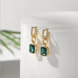 Mesovor Gold Crystal Hoop Earrings for Women Trendy, 18K Gold Plated Hoop Earrings | Emerald Green Black Crystal Dangling Earrings Jewelry Gift for Mother Wife (Green)