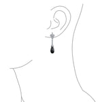 Load image into Gallery viewer, Deco Style Black Teardrop Faceted Briolette Cubic Zirconia Pave CZ Prom Evening Dangle Earrings .925 Sterling Silver
