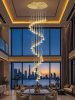 Load image into Gallery viewer, ykolupty H150 Spiral Chandelier Lighting Modern Gold Chandelier Light Fixture for Foyer Hallway Crystal Chandeliers for High Ceilings Suitable for Sloping Ceiling 2700-6000k Dimmable
