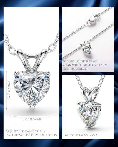 HerMoment Christmas Gifts for Wife - Anniversary Necklace for Her - 1 Carat Moissanite Pendant - Jewelry for Girlfriend Christmas - Heart Solitaire Dainty Necklace