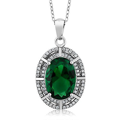 Gem Stone King 5-10 Cttw Two Row Halo Necklace with 14X10MM Oval Gemstone Birthstone In 925 Sterling Silver | Double 2 Two Row Halo Pendant Necklace for Women | With 18 Inch Silver Chain