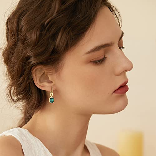 Mesovor Gold Crystal Hoop Earrings for Women Trendy, 18K Gold Plated Hoop Earrings | Emerald Green Black Crystal Dangling Earrings Jewelry Gift for Mother Wife (Green)