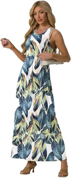 Load image into Gallery viewer, GRECERELLE Women&#39;s Summer Sleeveless Casual Maxi Dresses Loose Vacation Long Dress with Pockets, Floral White Monotherapy, Large
