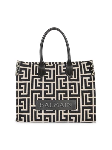Balmain, B-Army Monogram Jacquard 36 Shopper Tote Bag, Ivory Noir
