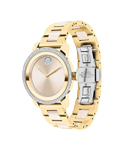 Movado Bold Iconic Women's Watch - Swiss Quartz 2H Movement, Stainless Steel Ceramic Center Link Bracelet - 3 ATM Water Resistance - Sparkling Crystal Details for Her - 36mm