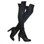 Load image into Gallery viewer, Shoe&#39;N Tale Women Faux Suede Chunky Heel Stretch Over The Knee Thigh High Boots (9,Black Pu)
