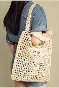 ABHONOR Hollow Crochet Woven Handbag Straw Woven Bag Straw Mesh Tote Bag For Women Woven Beach Shoulder Bag Pool Beach Bags (Beige)