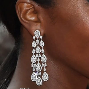 18K Gold Natural Crystal Chandelier Earrings for Women,Dainty Moissanite Tassel Style Long Drop Earrings,Luxury Jewelry Gift for Her (White Gold, 18K Gold)