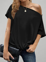 Load image into Gallery viewer, Womens Summer Black Off The Shoulder Tops Sexy Casual Short Sleeve 2025 Trendy Ladies Cute Front Twist Knot Batwing Dolman Going Out Oversized T Shirts Blouse Fashion Clothes L

