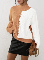 Load image into Gallery viewer, Pink Queen Women Winter Top Long Sleeve Knit Chunky Sweater Color Block Trendy Going Out Jumper Camel XL
