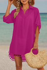 Load image into Gallery viewer, Yincro Women Swimsuit Cover Up Shirt 2025 Tassel Beach Bathing Suit for Swimwear Bikini Dress(Rose Pink, L)
