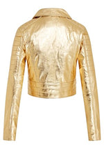 Load image into Gallery viewer, Ladies Cropped Short Body Gothic Top Gold Chic Biker Real Leather Jacket

