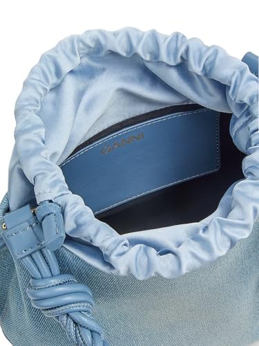 Ganni, Bou Charm-Embellished Denim Bucket Bag, Faded Denim